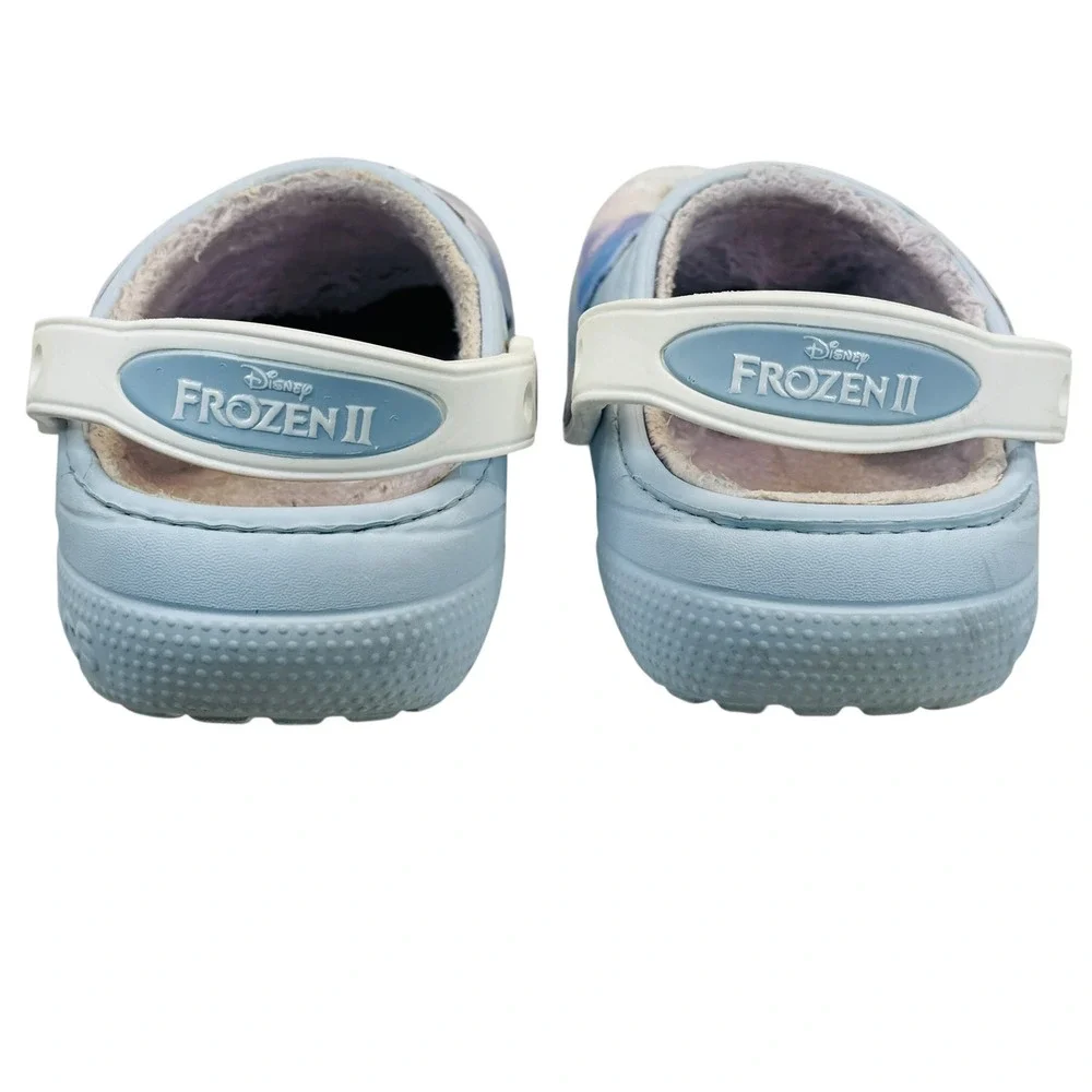 Disney Frozen Crocs J2 Kids Fuzzy Lined Clogs Elsa Blue Slip-On Winter Shoes‎